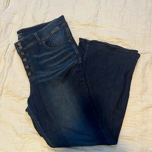 Women's Dark Blue button up flare high rise Jeans